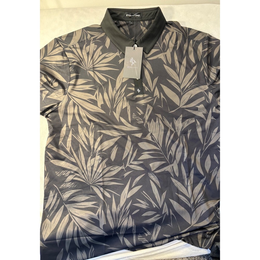 Byrdgang Golf Polo Shirts Set of 2 Mens Large White Black Tropical Performance - Picture 5 of 6
